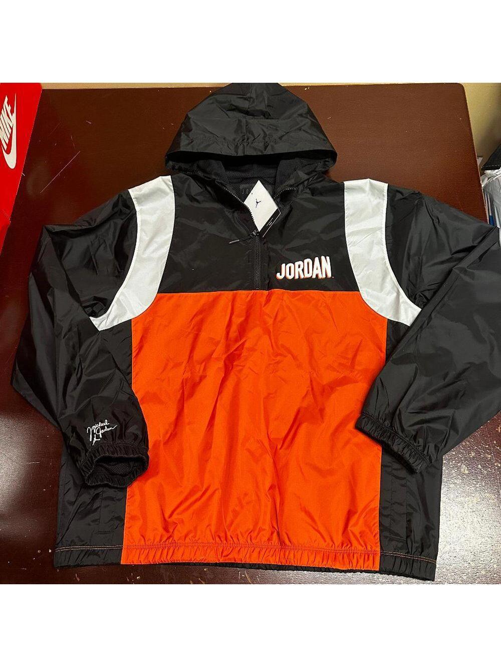 Air Jordan Mens Black Orange Flight MVP Club Hooded Woven Jacket Size L